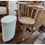 An early 20th Century continental stick back chair - sold with a later painted loom style laundry