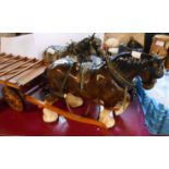 A large Melbaware heavy horse model with wooden cart - sold with a smaller similar
