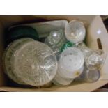 A box containing assorted glassware including bowls, vases, jelly mould, etc.