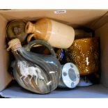 A box of assorted ceramics including Tremar pottery preserve jars, etc.