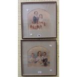 A pair of arch topped watercolour portraits of the children of Charles Matthew & Francis Elizabeth