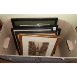 A selection of framed monochrome etchings including Alerecht Bruck, David Smith and Axel Herman Haig