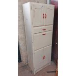 A 60cm late 1950's painted mixed wood kitchen unit with double cupboard, drawer and enamelled fall-