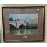 Paul Honeywell: a framed watercolour, depicting a view in Totnes - signed