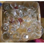 A box containing a quantity of drinking glasses including wines, champagne coups, etc.