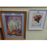 Colston: a small framed watercolour study of roses - sold with A. Thomas: a framed watercolour