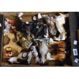 A box containing a quantity of assorted animal figures including dogs, horses, cats, etc.