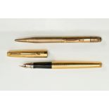 A PARKER '75' 14CT ROLLED GOLD CICELE FOUNTAIN PEN, in almost mint condition, and a rolled gold