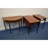 A GEORGIAN MAHOGANY DEMI LUNE TABLE, with a single drawer, together with a Georgian mahogany