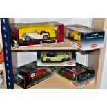 FOUR BOXED 1/18 SCALE MODERN DIECAST BRITISH SPORTS CAR MODELS, Kyosho Austin Healey 3000MK1, No