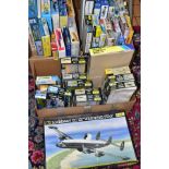 A QUANTITY OF BOXED UNBUILT PLASTIC CONSTRUCTION KITS, majority are assorted military aircraft,