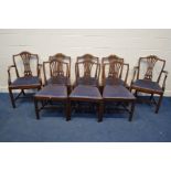 A SET OF EIGHT EARLY 20TH CENTURY MAHOGANY PIERCED BACK CHAIRS, with drop in seat pads including two