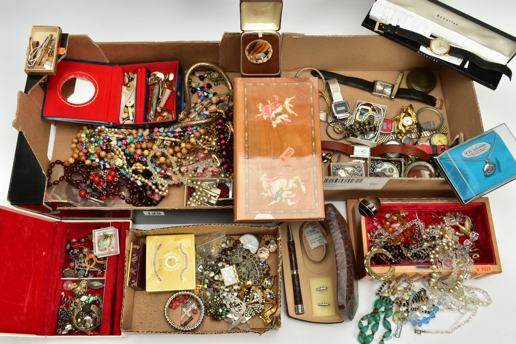 TWO BOXES OF MOSTLY COSTUME JEWELLERY, to include various pieces of costume jewellery such as beaded