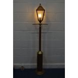 A MID 20TH CENTURY VICTORIAN STYLE BRASS AND COPPER LANTERN STREET LIGHT FLOORSTANDING LAMP,