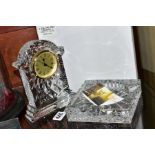 A BOXED WATERFORD CRYSTAL 'GOLD FACED CARRIAGE CLOCK', stamped to base, height 18cm (slight chips to