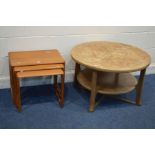 A DANISH TEAK NEST OF THREE TABLES, stamped to underside together with a teak circular coffee