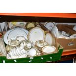 FOUR BOXES OF MISCELLANEOUS TEA AND DINNERWARES WITH VARIOUS PART SETS, including Noritake,