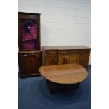 A MODERN MAHOGANY BREAKFRONT SIDEBOARD with four drawers, width 169cm x depth 55cm x height 92cm,