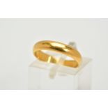 A 22CT GOLD WEDDING BAND, plain polished design, hallmarked 22ct gold Birmingham, ring size K,