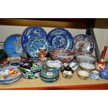 A COLLECTION OF LATE 19TH AND 20TH CENTURY JAPANESE POTTERY AND PORCELAIN, including Imari bowls,