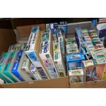 A QUANTITY OF BOXED UNBUILT PLASTIC CONTRUCTION KITS, majority are assorted military aircraft,