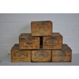 A COLLECTION OF SIX VINTAGE WOODEN CRATES, one stamped Anchor, New Zealand Cheddar Cheese, width