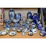 A COLLECTION OF 19TH AND 20TH CENTURY CHINESE AND JAPANESE BLUE AND WHITE PORCELAIN AND POTTERY,