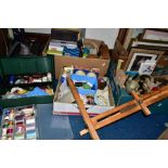 FOUR BOXES OF SUNDRY ITEMS to include sewing accessories including cottons, flatwares, Russian