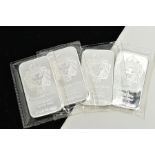FOUR FINE SILVER BARS, each depicting a lion and crown, signed 'Scottsdale Silver, 999 fine