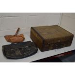 A VINTAGE SUITCASE together with two leather bags (3)