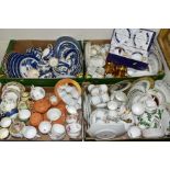 FOUR BOXES TEA/DINNER WARES, to include bachelors teapot, Booths 'Real Old Willow' plates and