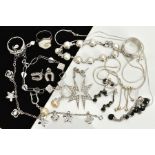 A COLLECTION OF WHITE METAL ASSORTED JEWELLERY ITEMS, to include assorted cubic zirconia stud and