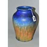 A RUSKIN CRYSTALLINE VASE, C 1930's, with blue, green and orange glaze, impressed marks RUSKIN