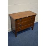 AN EARLY TO MID 20TH CENTURY OAK CHEST OF THREE DRAWERS, width 98cm x depth 45cm x height 78cm