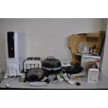 EIGHT ITEMS OF KITCHEN ELECTRICAL ITEMS including a De Longhi electric heater, a Tefal Actifry, a