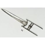 A KATAR DAGGER, tapered blade with floral detailing, double moulded grip bars, approximate length