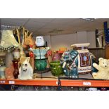 A GROUP OF CERAMICS, WALKING STICKS, ETC, including an Edwardian umbrella handle with gold plated