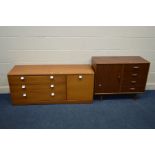 A HERBERT GIBBS TEAK SIDEBOARD with four drawers besides a single cupboard door, width 91cm x