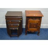 A HARDWOOD BEDSIDE CABINET with a single drawer together with a late 20th Century Oriental style