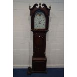 A GEORGE IV MAHOGANY EIGHT DAY LONGCASE CLOCK, signed Burn, Walsall, the hood with a swan neck