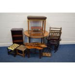 A QUANTITY OF OCCASIONAL FURNITURE, to include a drop leaf table, mahogany nest of three tables,