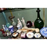 A GROUP OF CERAMICS, GLASSWARE, METALWARE, etc, including a Spode Stone China blue and white printed