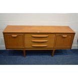 A STATEROOM FOR STONEHILL TEAK SIDEBOARD, with cupboard doors flanking three drawers, width 159cm