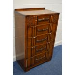 A TALL 1940'S OAK CHEST OF FIVE DRAWERS, width 77cm x depth 45cm x height 122cm
