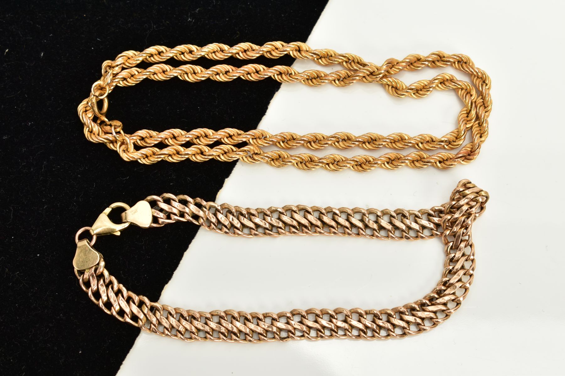 A 9CT GOLD ROPE TWIST CHAIN AND A BRACELET, the hollow rope twist chain, fitted with a spring clasp,