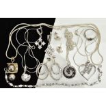 A COLLECTION OF WHITE METAL ASSORTED JEWELLERY ITEMS, to include cubic zirconia pendants, a cubic