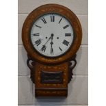 A LATE 19TH CENTURY ROSEWOOD AND MARQUERTY DROP DIAL WALL CLOCK
