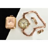 A SMALL QUANTITY OF ITEMS, to include a ladies 9ct gold wristwatch, silver dial, Arabic numerals,