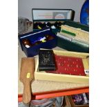 A SMALL QUANTITY OF GAMES, including a small wooden Chad Valley pin ball game, a pair of wooden