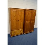A DUCAL PINE TWO DOOR WARDROBE above two drawers, width 90cm x depth 50.5cm along with a similar two